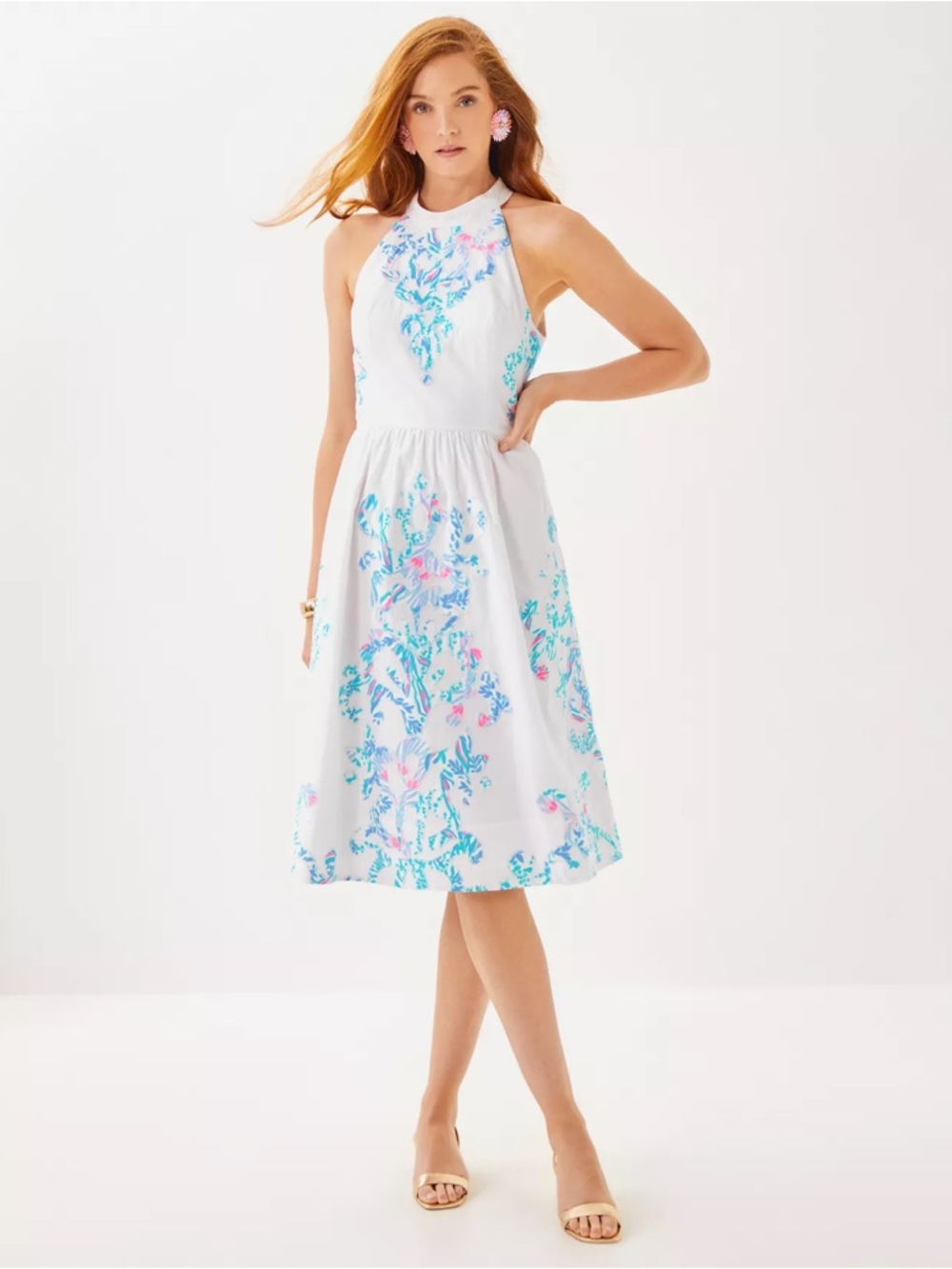 Lilly Pulitzer Gianne Midi Appliqué Resort White Halter Dress Size 6
